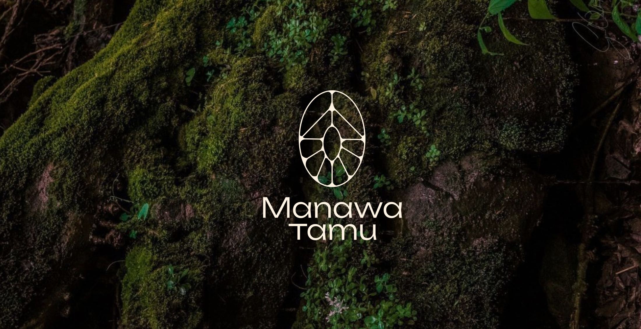 Manawa Tamu logo in a moss-covered nature setting
